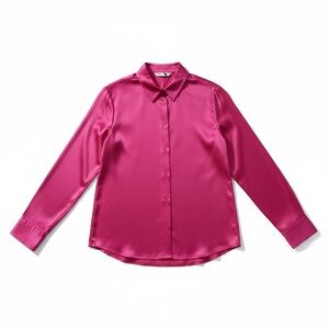 Zara Vibrant Pink Satin Button-Down Shirt